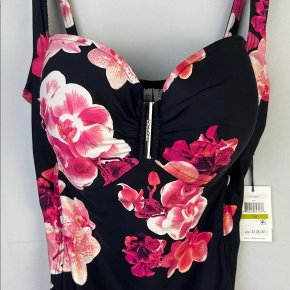 NEW Calvin Klein Full Coverage One Piece Swimsuit 14 Molded Cups Adjustable Bra